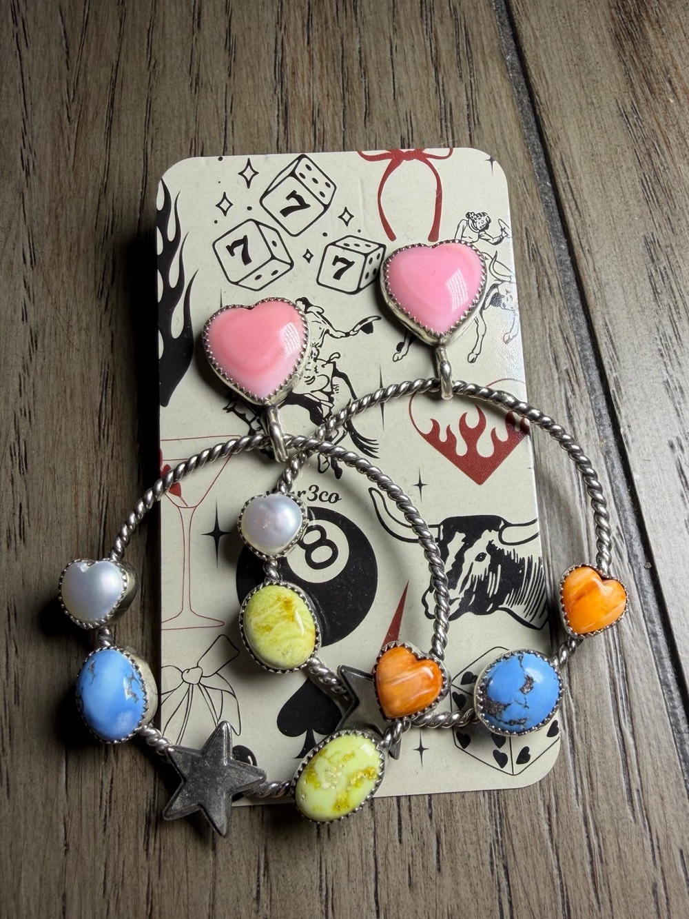 Sterling Silver & Mixed Stone Earrings Made and Stamped LBar3